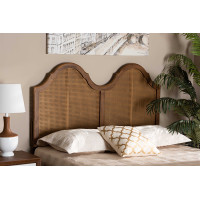 Baxton Studio MG9739-1-Ash Walnut Rattan-HB-Full Baxton Studio Hazel Vintage Classic and Traditional Ash Walnut Finished Wood and Synthetic Rattan Full Size Arched Headboard